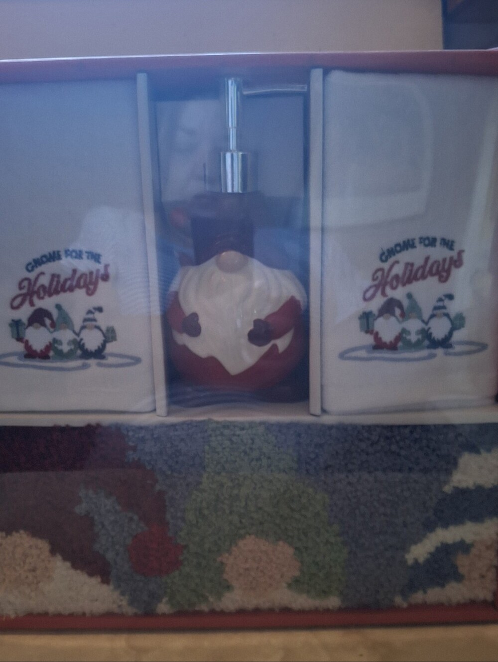 Holiday Gnome Soap Dispenser and Hand Towel Set NIB